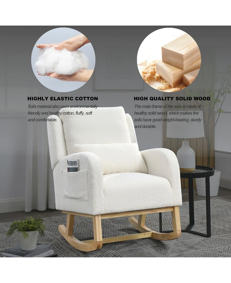 Streamdale Furniture 27.5" Modern Accent Rocker Armchair w/ Lumbar Pillow & Pockets