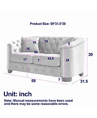 Streamdale 59" Modern Chesterfield Velvet Sofa, Tufted 2-Seater, Nailhead Arms