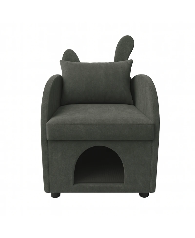 Streamdale furniture Dark Gray Bunny-Ear Pet-Friendly Armchair, Scratch-Resistant, 27.4" x 25.2" x 37.4"