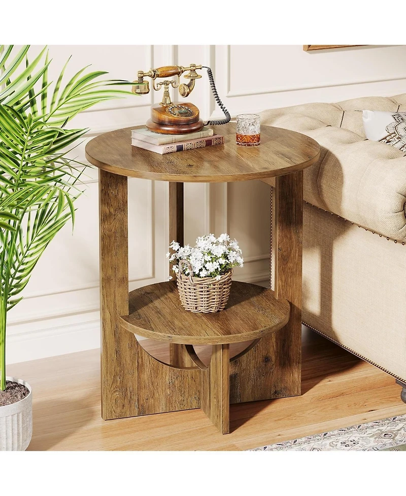Tribesigns Round End Table with Storage, 2-Tier Tall Side Table for Living Room