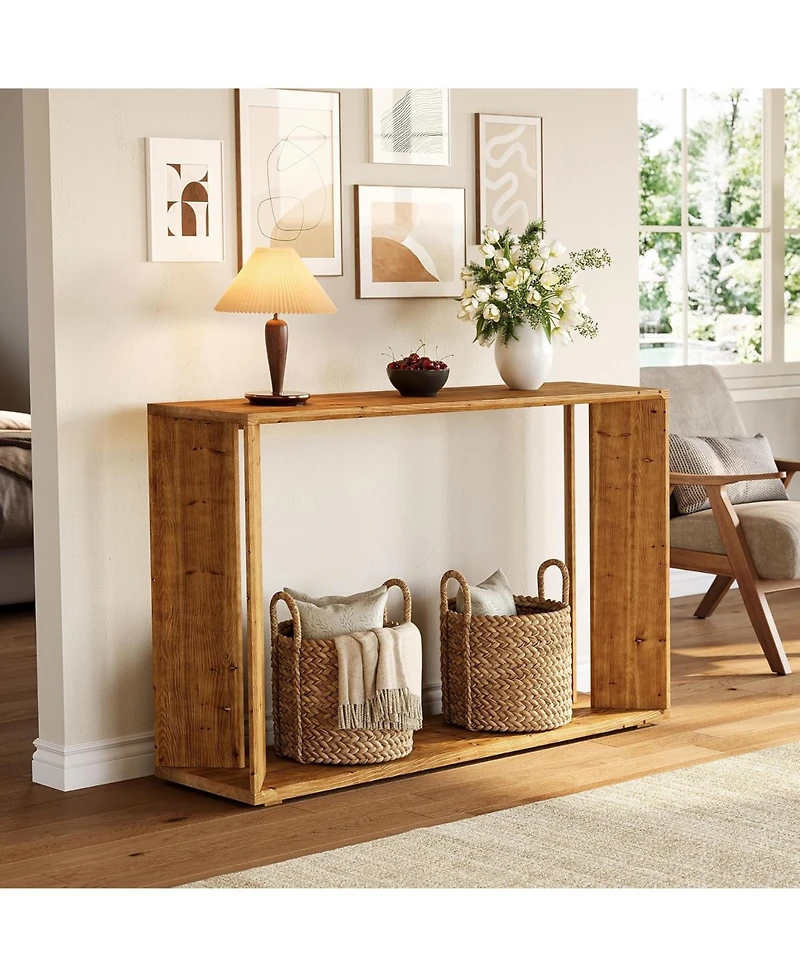 Tribesigns 2-Tier Solid Wood Console Table for Living Room, 55" Farmhouse Entryway Table