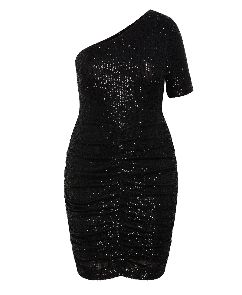 City Chic Women's Angelina Asymmetrical Neck Ruched Dress