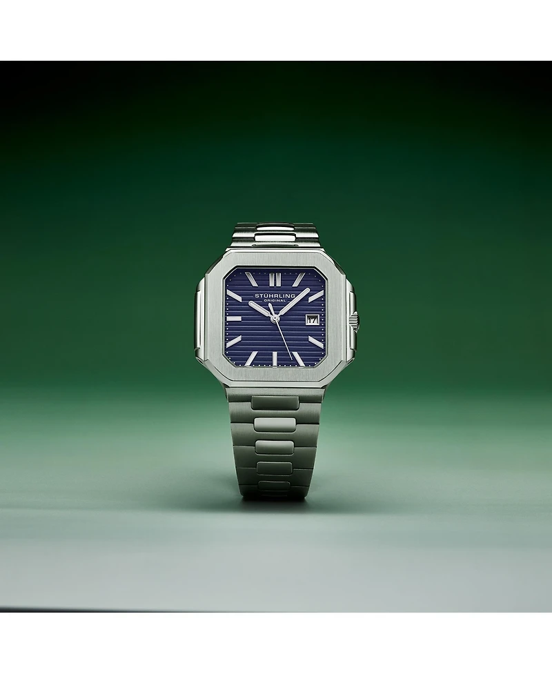 Stuhrling Modulus 4064 Men s 43 mm Quartz Watch Brushed Steel Case Sunray Dial and Integrated Bracelet