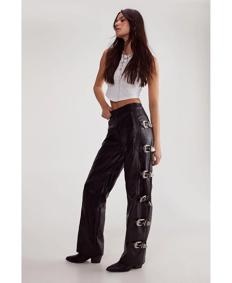 Nasty Gal Women's Faux Leather Buckle Detail Pants