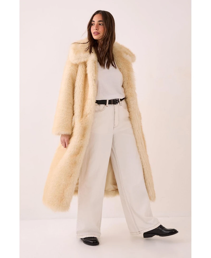 Nasty Gal Women's Belted Tipped Faux Fur Coat
