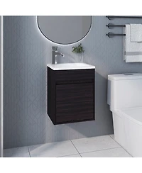 Fm Furniture White Bathroom Floating Vanity with Sink, 1 Door,