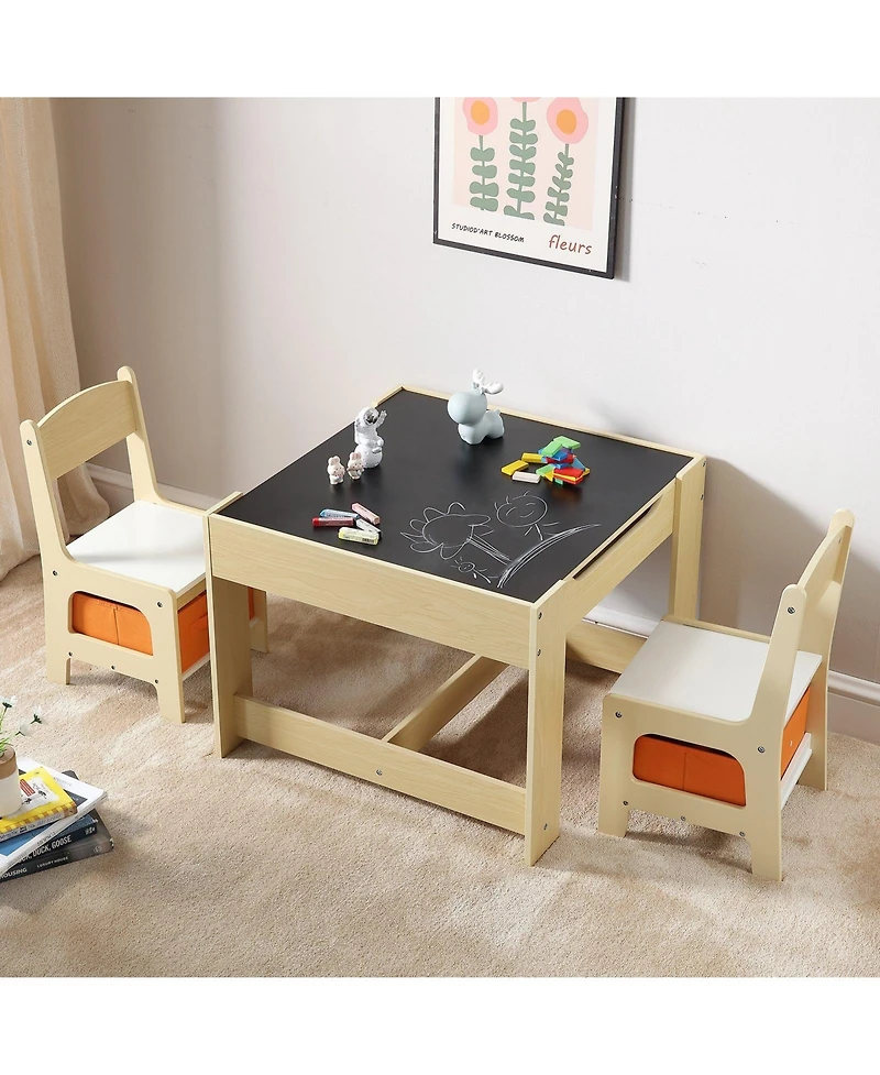 Slickblue Kids Table and Chair Set Wooden Activity Table with Storage Boxes for Art and Craft
