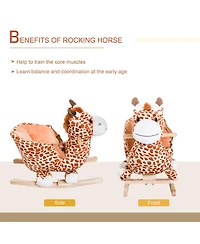 Qaba Baby Rocking Horse, Plush Animal Rocker w/ Realistic Sound, Pedals