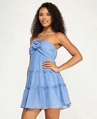 City Studios Juniors' Gauzy Rosette Mini Dress