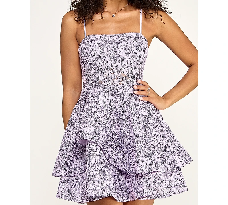 Emerald Sundae Juniors' Sequined Square-Neck Dress