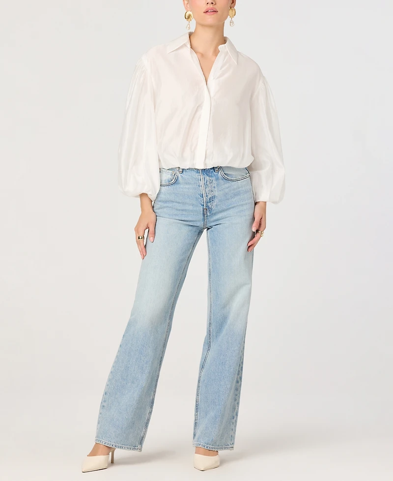 Astr the Label Women's V-Neck Button Front Top