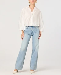 Astr the Label Women's V-Neck Button Front Top