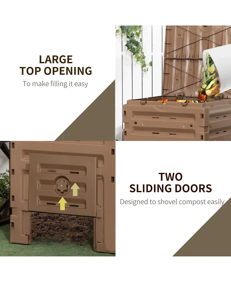 Outsunny Garden Compost Bin, 120 Gallon (450L) Garden Composter with 80 Vents and 2 Sliding Doors, Lightweight & Sturdy, Fast Creation of Fertile Soil