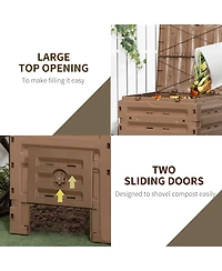 Outsunny Garden Compost Bin, 120 Gallon (450L) Garden Composter with 80 Vents and 2 Sliding Doors, Lightweight & Sturdy, Fast Creation of Fertile Soil