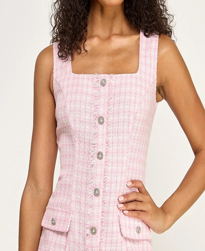 City Studios Juniors' Square Neck Button-Up Details Short Dress