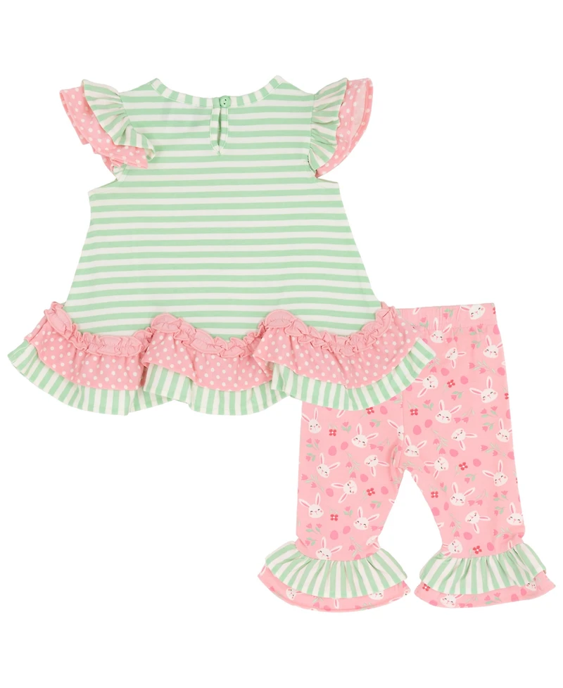 Rare Editions Baby Girls' Bunny Applique Round Neck Top and Knit Leggings, 2-Piece Set