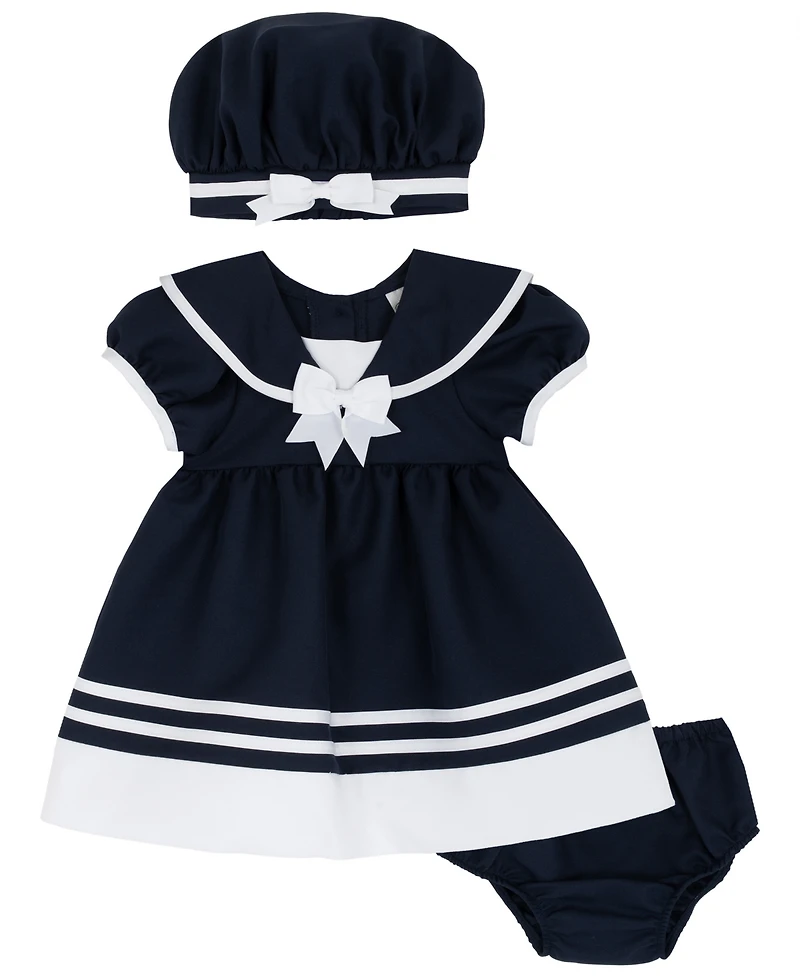 Rare Editions Baby Girls' Nautical Collar Dress, Panty and Hat, 3-Piece Set