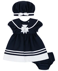Rare Editions Baby Girls' Nautical Collar Dress, Panty and Hat, 3-Piece Set