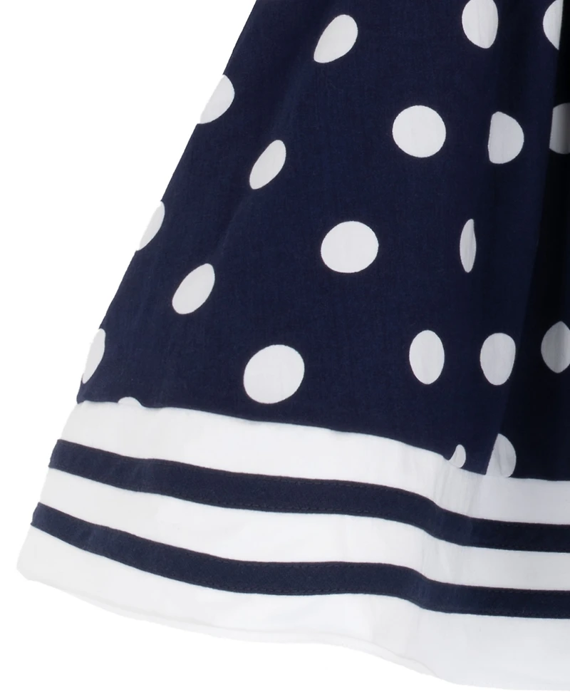Rare Editions Baby Girls' Nautical Dot Round Neck Dress