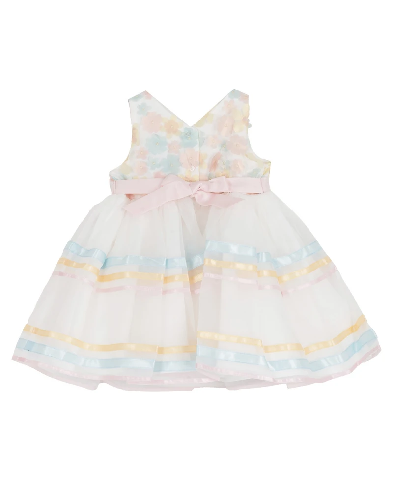 Rare Editions Baby Girls' 3D Floral Mesh Round Neck Dress and Panty, 2-Piece Set