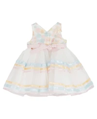 Rare Editions Baby Girls' 3D Floral Mesh Round Neck Dress and Panty, 2-Piece Set