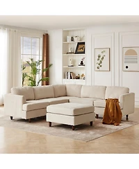 Streamdale Furniture Corduroy 6-Seater Modular Sectional Sofa (Beige)