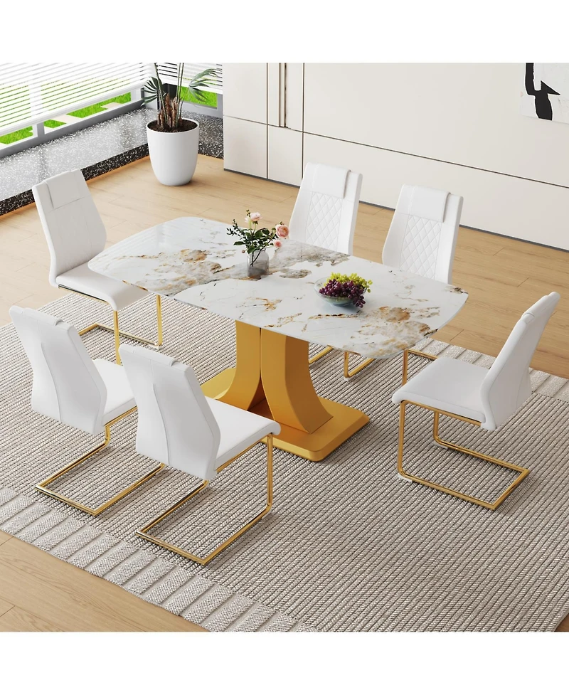Streamdale Furniture + 71" & 6 Pc. + Glass & Pu + Dining Set
