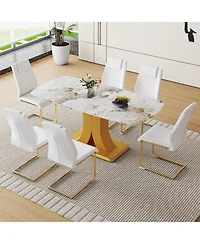 Streamdale Furniture + 71" & 6 Pc. + Glass & Pu + Dining Set