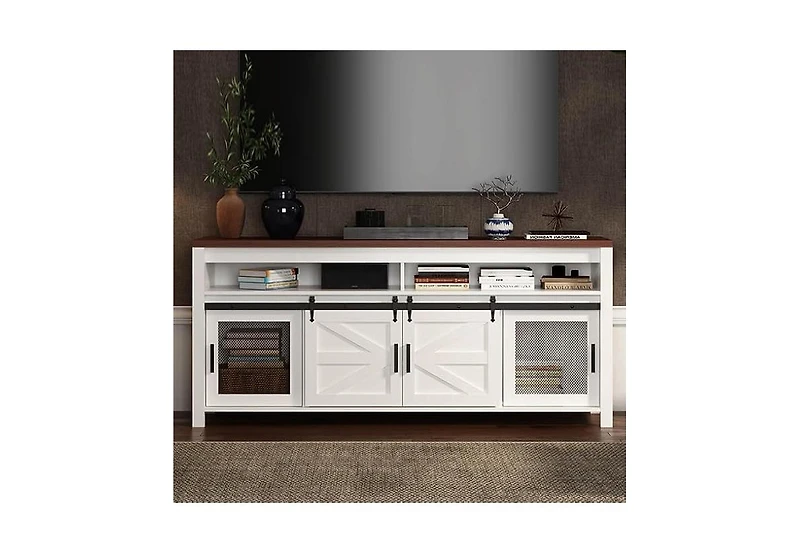 gaomon 31" Tall Media Cabinet with Open Shelf and Sliding Barn Door Modern Farmhouse Tv Stand