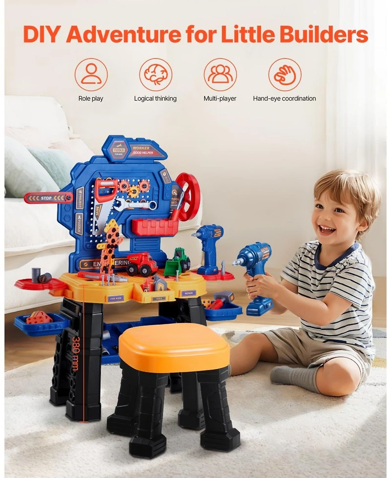 Kids Workbench Playset with Tools and Creative Building Accessories