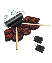 Hongge Portable Electronic Drum Set with Roll Up Pads Midi Connection and Dual Speakers