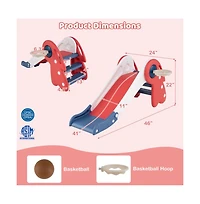 Hongge Kids Folding Slide and Climber Playset with Basketball Hoop and Indoor Outdoor Fun