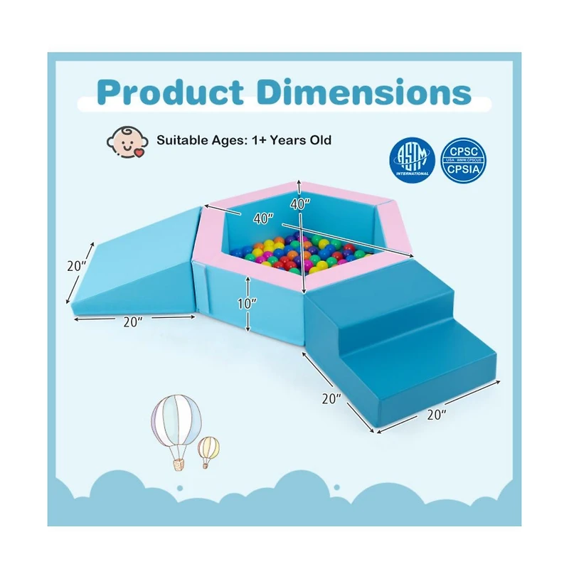 Hongge 3 Piece Baby Foam Climbing Set with 100 Ocean Balls