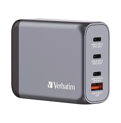Verbatim 32202 100 Watts 4-Port GaN Wall Charger - Black/Gray