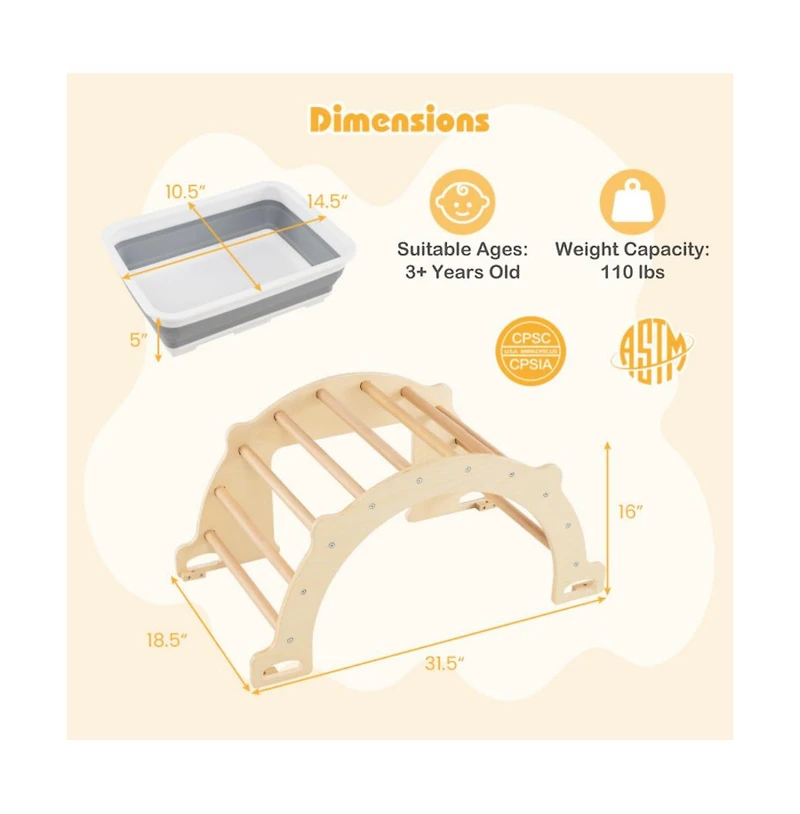 Hongge Kids Montessori Climbing Arch and Sensory Activity Table with Multi Skill Play Features