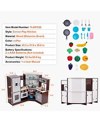Wooden Corner Play Kitchen with Lights Sounds and Accessories