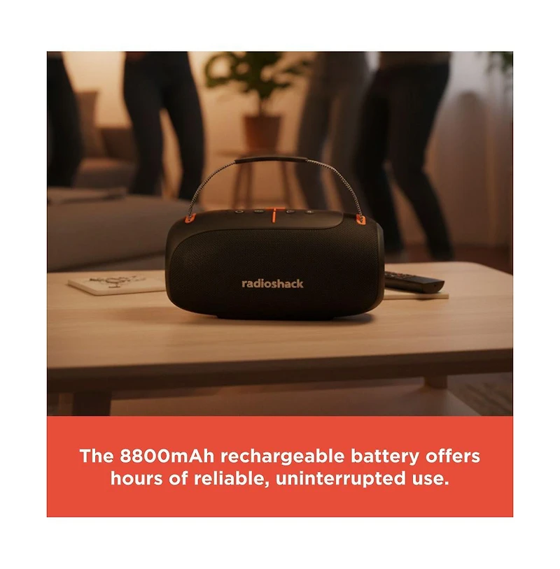 RadioShack 80W IPX5 Splashproof Powerful Portable Bluetooth Speaker Black & Orange with Tws for Pairing