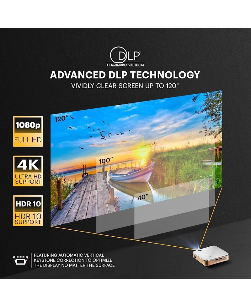 Kodak Luma 450 Smart Projector, Full Hd Portable Pico Projector with 80" Screen, Tripod, Remote & Case