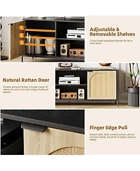 gaomon Rattan Tv Stand for 75" Tv, Mid-Century Entertainment Center with Adjustable Shelf and Storage