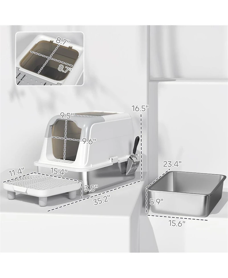 Aostirmotor Elegant Gray Enclosed Cat Litter Box with Scoop & Deodorizer Bag – Discreet Odor Control for Home