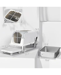 Aostirmotor Elegant Gray Enclosed Cat Litter Box with Scoop & Deodorizer Bag – Discreet Odor Control for Home