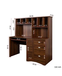 Streamdale Furniture 2-tier Home Office Computer Desk with Hutch, Antiqued finish