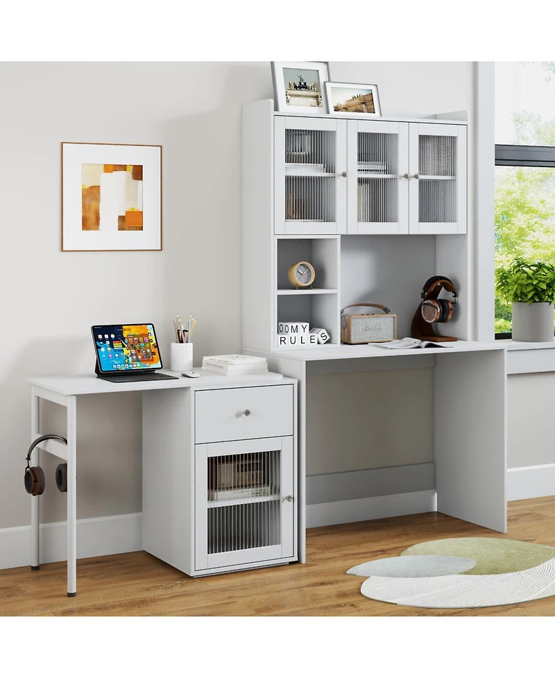 Streamdale Furniture Computer Desk with Hutch, Rotating Desktop, Large Workspace