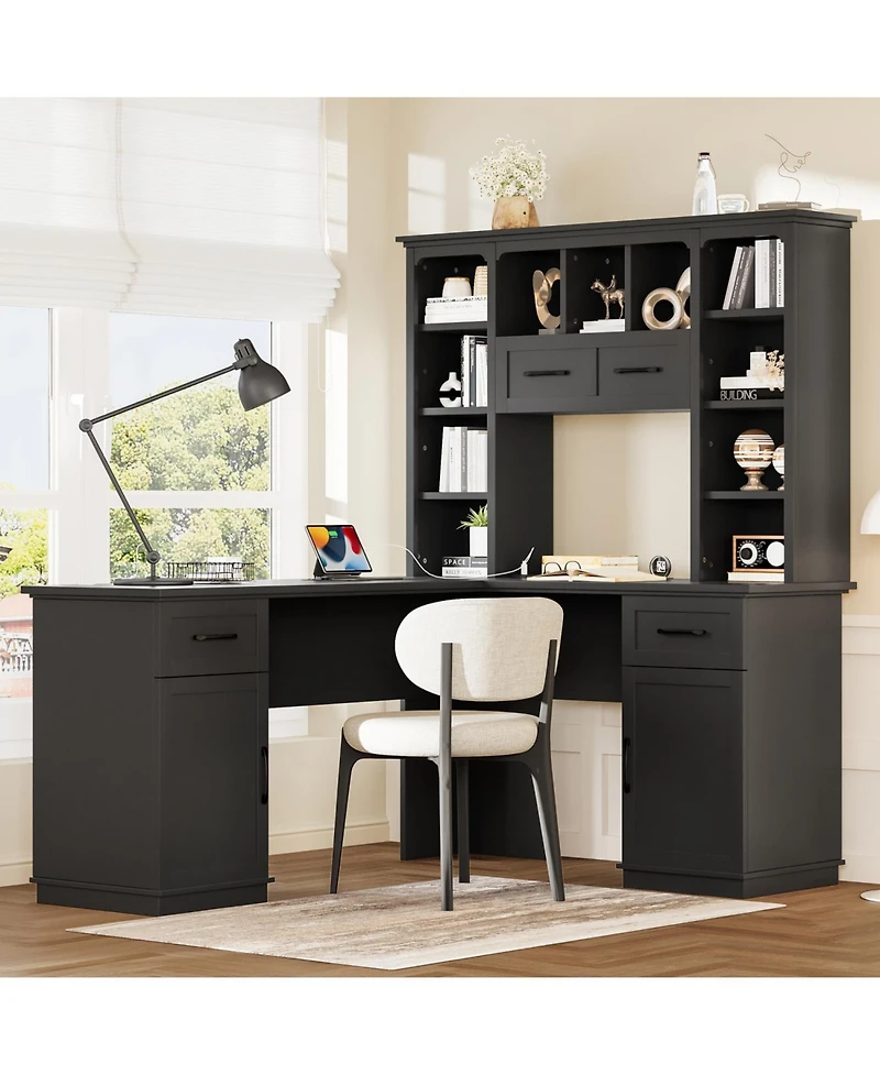 Streamdale Furniture L-Shaped Desk w/ Cabinets, Drawers, Shelves & Flip-Up Storage