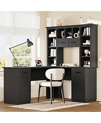 Streamdale Furniture L-Shaped Desk w/ Cabinets, Drawers, Shelves & Flip-Up Storage