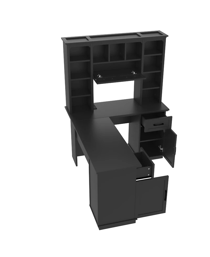 Streamdale Furniture L-Shaped Desk w/ Cabinets, Drawers, Shelves & Flip-Up Storage