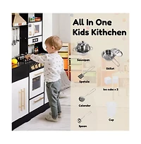 Kinder King Wooden Kids Play Kitchen, Pretend Kitchen Playset w/Sounds for Toddlers.