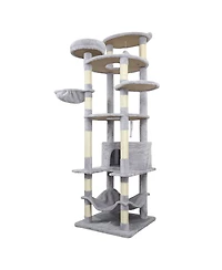 Zeus & Ruta 78.8 Light Gray Cat Tree Wide Base Large Condo 12 Sisal Posts Hammock Top Platform Interactive Toy
