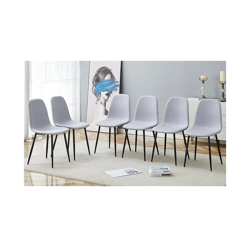 Streamdale Furniture Comfortable Linen-Cotton Dining Set (6 Pieces, Light Gray)