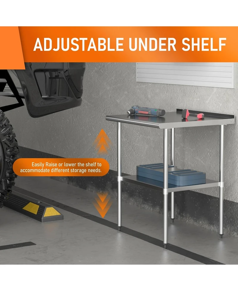 Streamdale Furniture Stainless Steel Table 30x36 with Adjustable Shelf